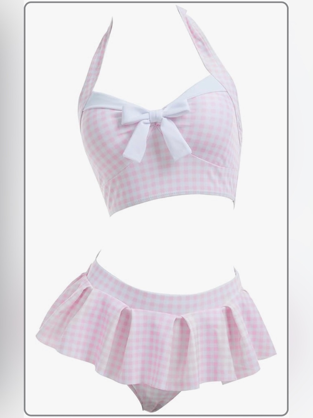 3 Piece Pink Gingham Bikini Set with Bow